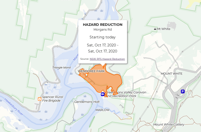 Hazard Reduction burn showing on BeyondTracks map